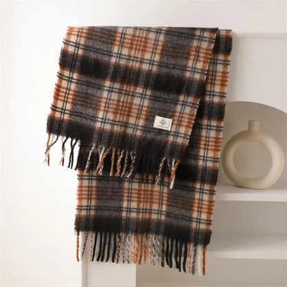 Color Blocked Grid Cashmere Pashmina Wrap Scarf