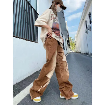 Vintage Letter Embroidery Fashion Y2K Streetwear Wide Leg Hip Hop Baggy Jeans