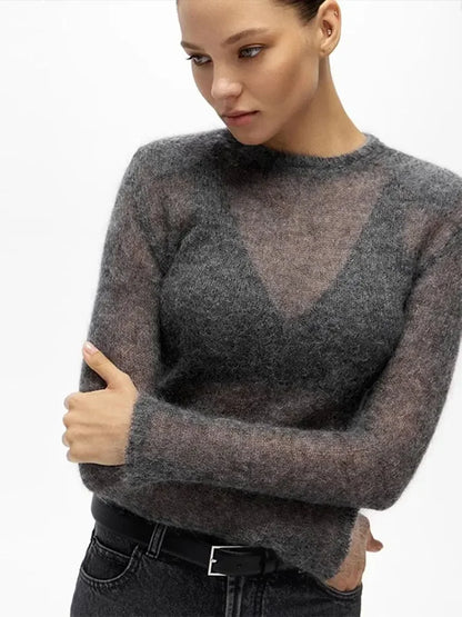 Women Elegant Soft Knitted Pullover Lady Casual Crew Neck Long Sleeve Outwear Sweater