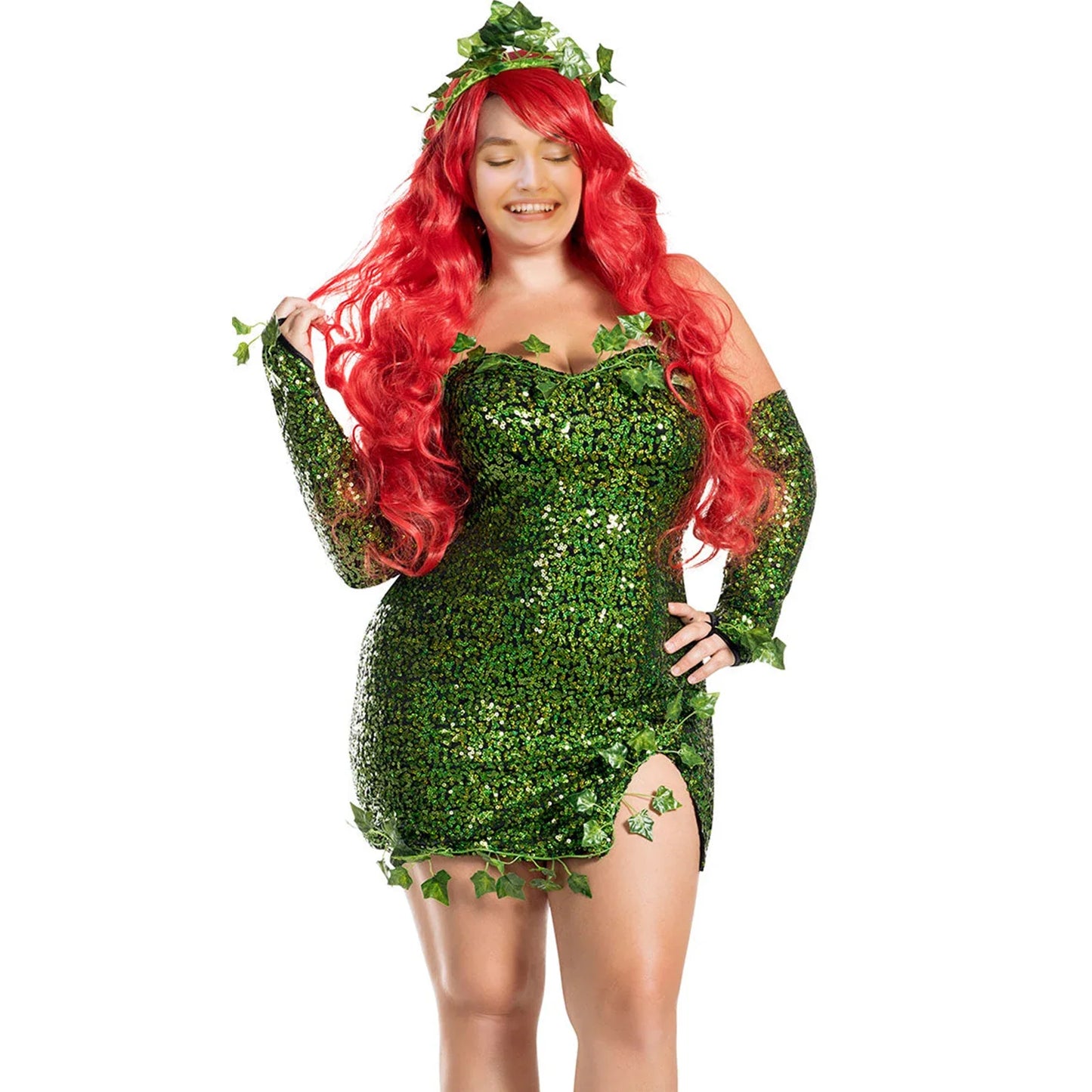 Cosplay Halloween Sleeveless Forest Green Sequin Fairy Poison Dress Ivy Costume