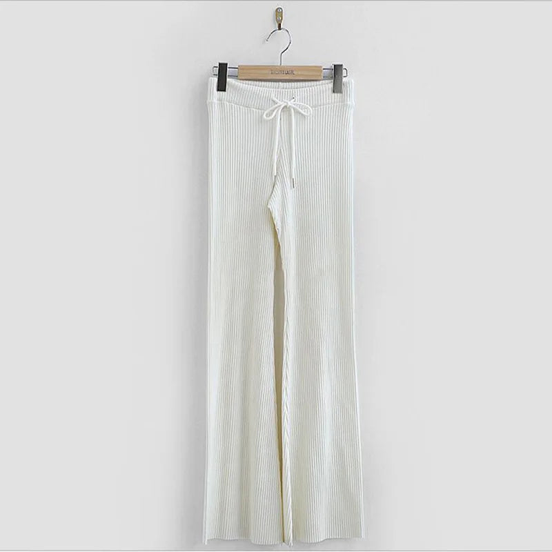 Loose Little Flare Solid White Casual Super Soft Pants