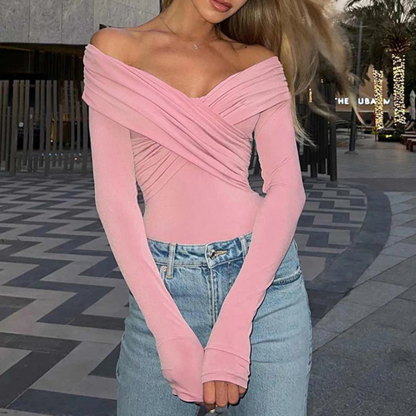 Fashion Front Cross Long Sleeve Slim Fit Clubwear Streetwear Crop Top