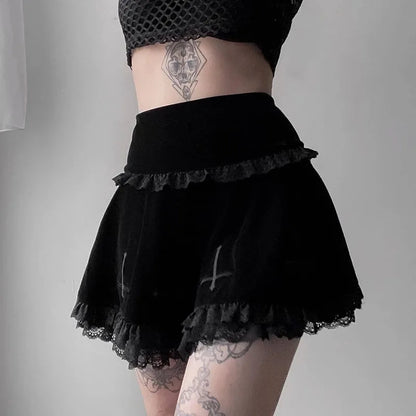 Stylish Skirt Casual Fashion Trim Summer Black Lace Gothic Embroidery Sexy