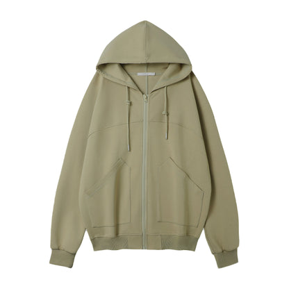 Solid Color Loose Hooded Harajuku Zip Up Long Sleeve Hoodie