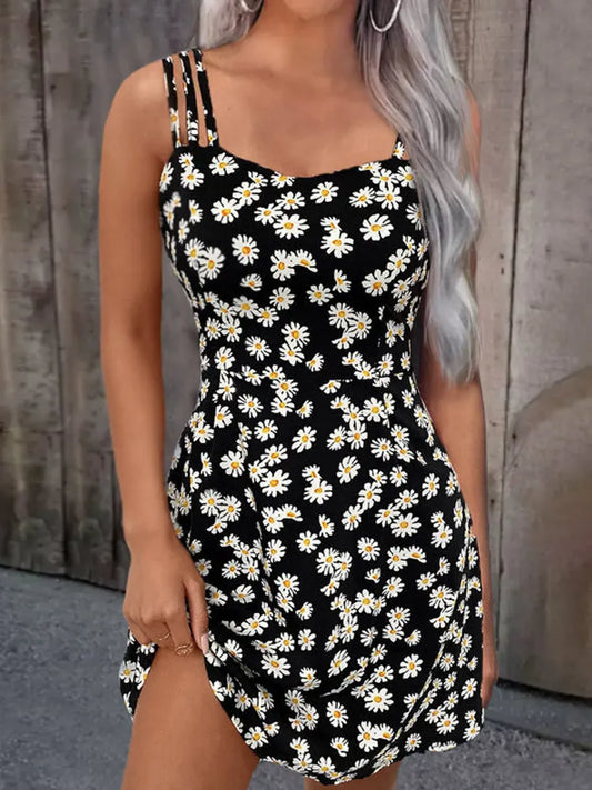 Amy Fashion - Summer Vintage Floral Daisy Print Sexy Boho Dress