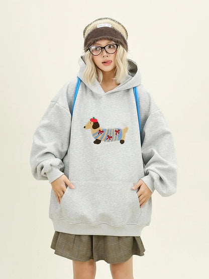 Streetwear Casual Loose Autumn Winter Cartoon Embroidery Hoodie