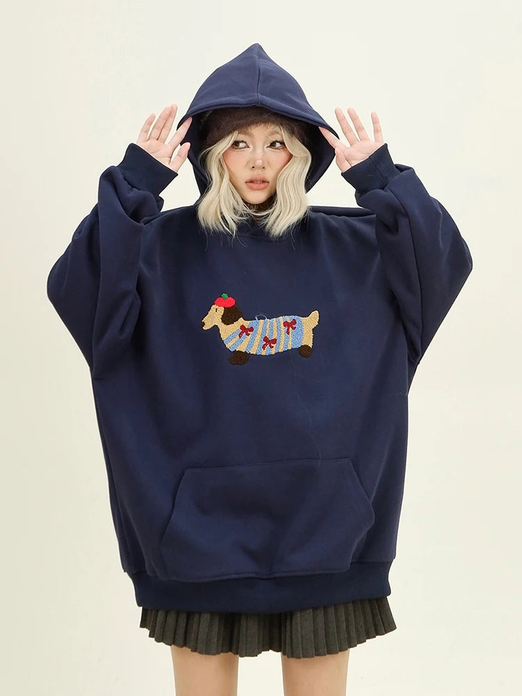 Streetwear Casual Loose Autumn Winter Cartoon Embroidery Hoodie