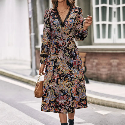 Amy Fashion - Autumn Sweet Fresh Bohemian Long Sleeve Floral Boho Dress