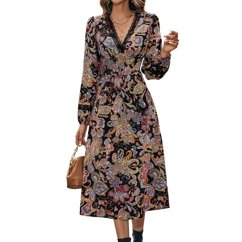 Amy Fashion - Autumn Sweet Fresh Bohemian Long Sleeve Floral Boho Dress