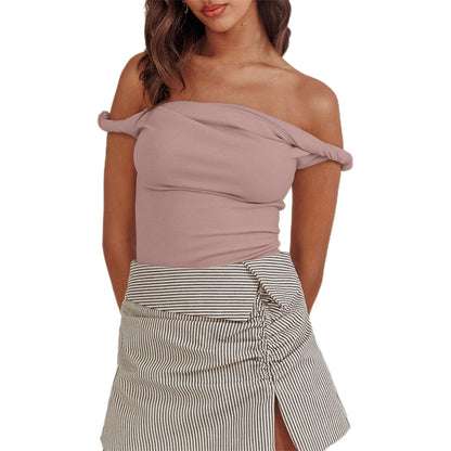 Twisted Off Shoulder Cotton Solid Color Elegant Slim Fit Crop Top