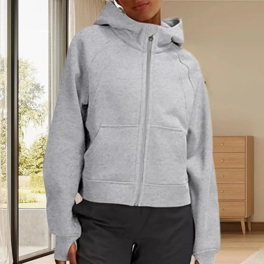 Winter Fleece Pocket Hooded Zipper  Neck Protection Warm Hoodie