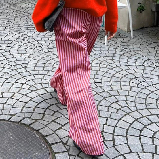 Oversize Loose Wide Leg Casual Solid Color Print Elastic Pants