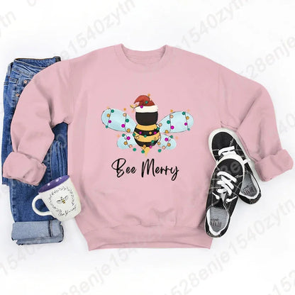 Festive Bee Letter Print Christmas Hoodie - Long Sleeve