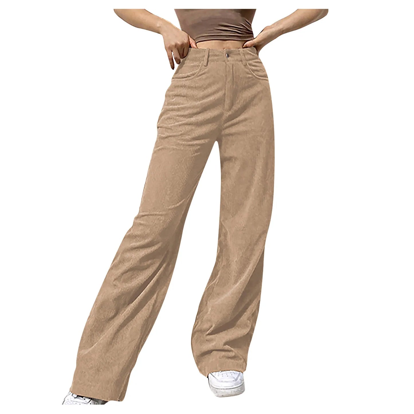 Corduroy Retro High Waist Straight Leg Casual Pants