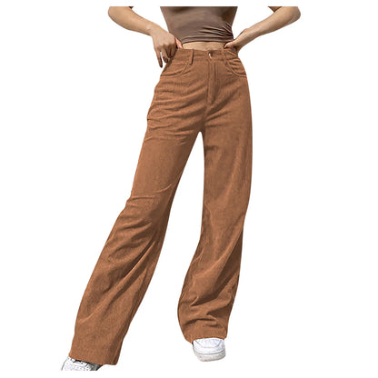 Corduroy Retro High Waist Straight Leg Casual Pants