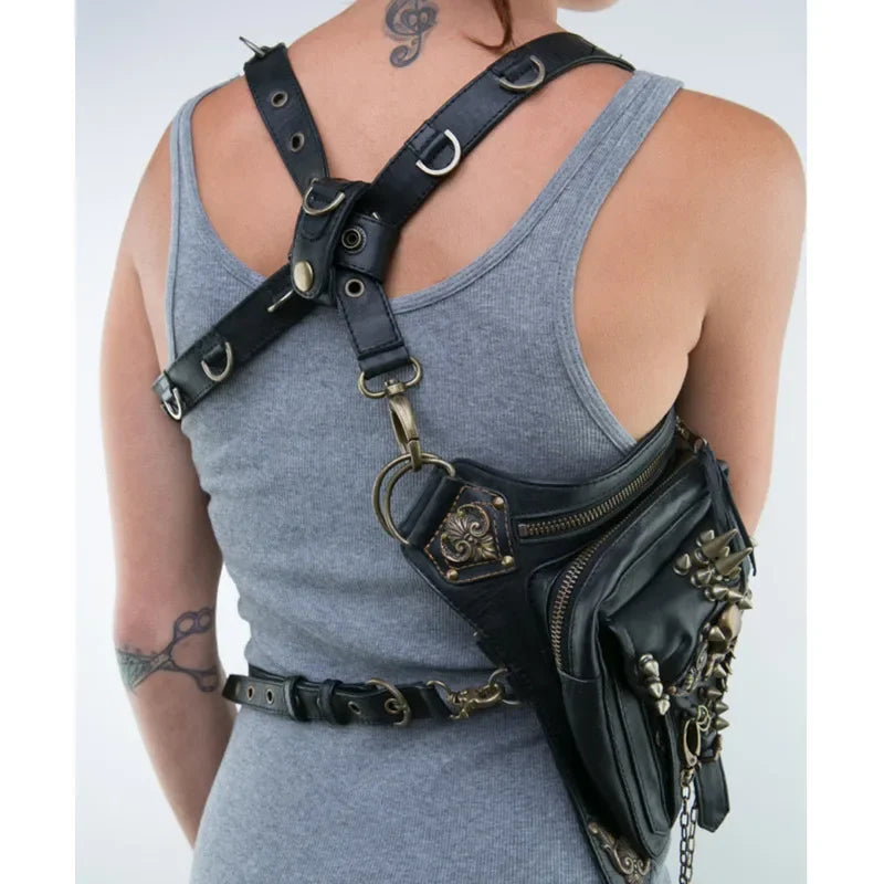 Punk Bag Mobile Waist Belt Leg Hip Gothic Fanny Steam Messenger Phone