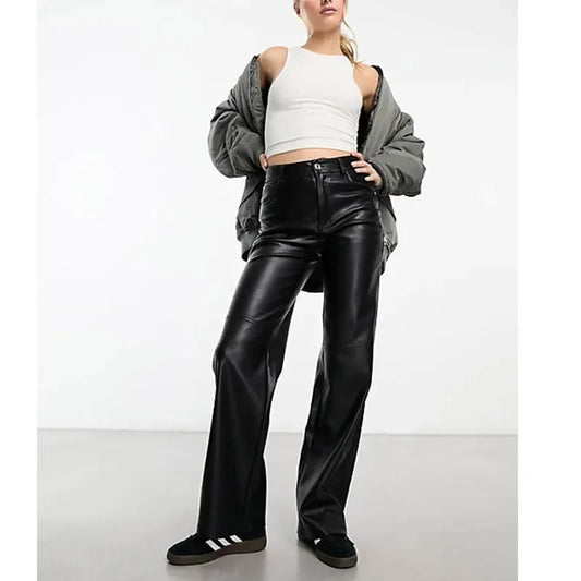 Faux Leather High Waist Slim Chic Leisure Vintage Pants