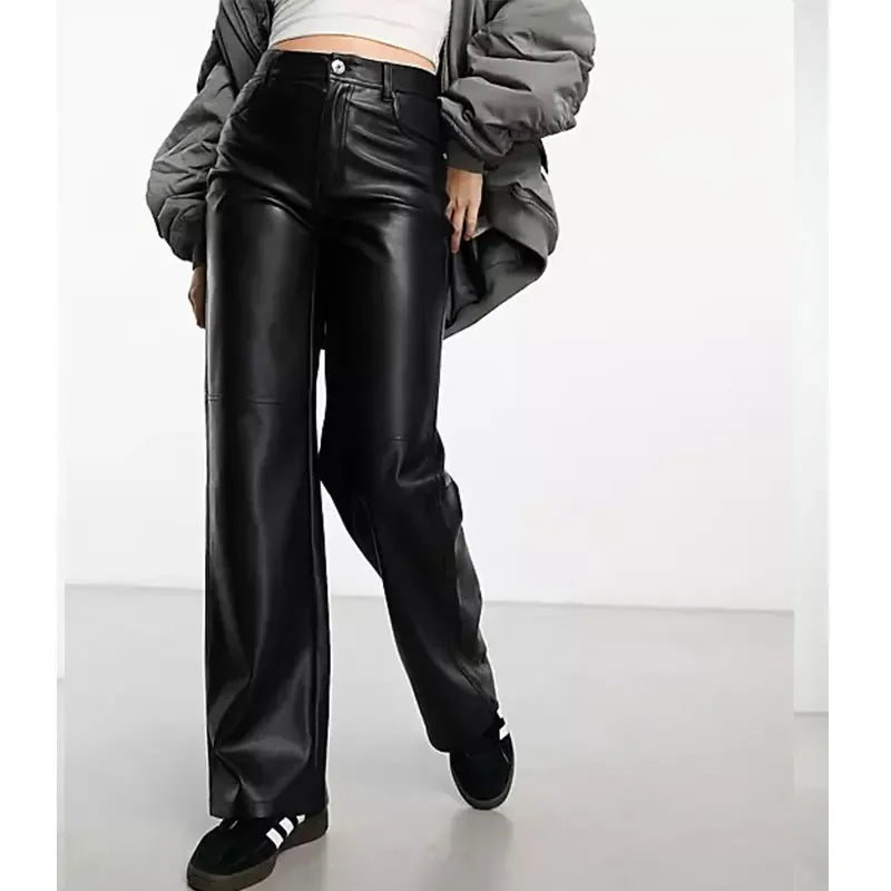 Faux Leather High Waist Slim Chic Leisure Vintage Pants