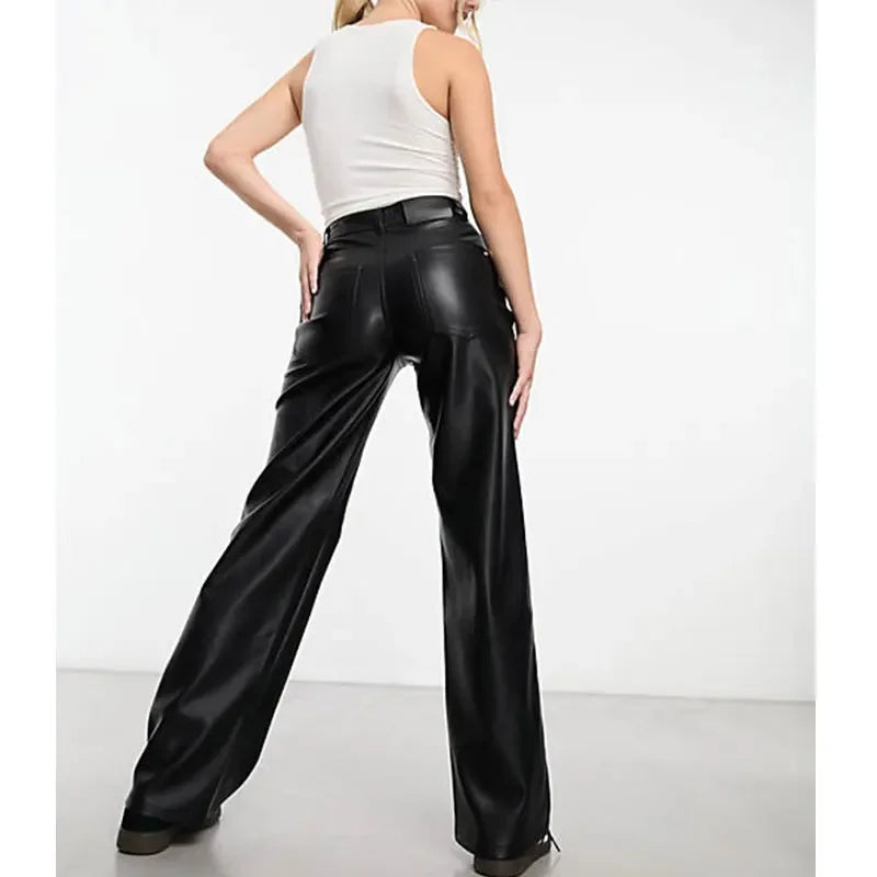 Faux Leather High Waist Slim Chic Leisure Vintage Pants