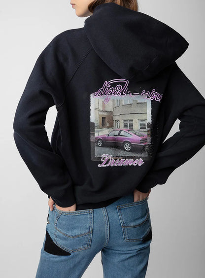 Purple Fleece Cozy Comfortable Embroidered Trendy Stylish Hoodies