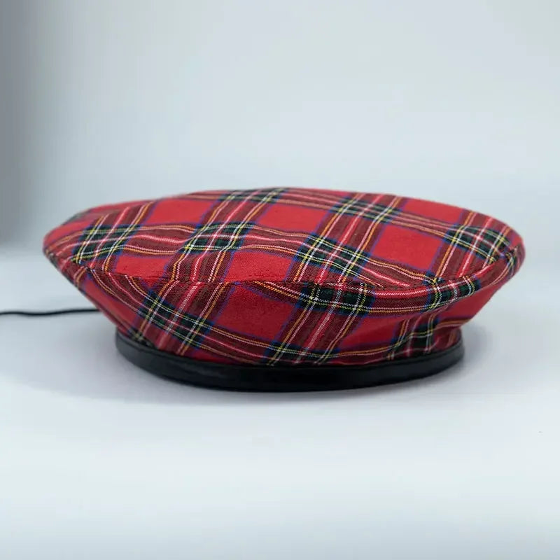 Luxurious Red Plaid Vintage Lady France Beret Hat for Fashionable Outdoor Travel