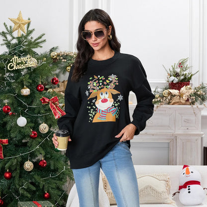 Christmas Deer Print Crew Neck Hoodie