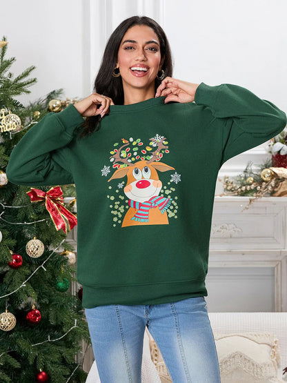 Christmas Deer Print Crew Neck Hoodie