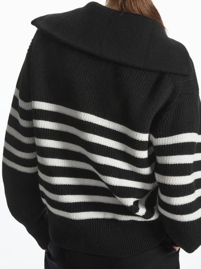 Turtleneck Loose Lapel Striped Casual Fashion Simplicity Sweater