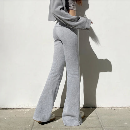 Solid Bell Bottoms Thin Velvet Casual Low Waist Pants