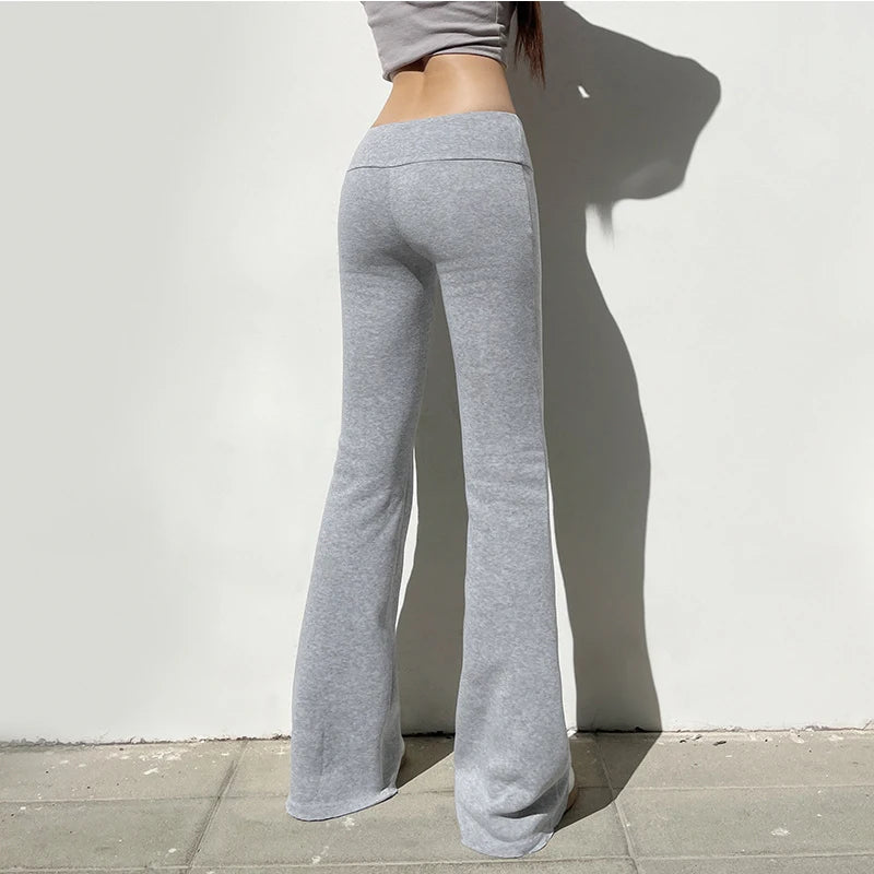 Solid Bell Bottoms Thin Velvet Casual Low Waist Pants