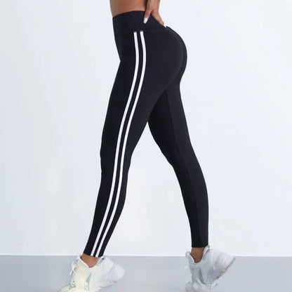 Striped Slim Sports Pants High Waist Hip Lifting Casual Tights Workout Running Stretchy Leggings