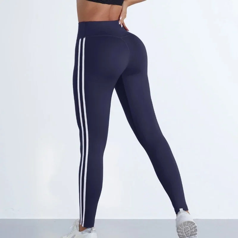 Striped Slim Sports Pants High Waist Hip Lifting Casual Tights Workout Running Stretchy Leggings