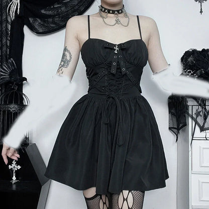 Dress Steampunk Bandage Elegant Ruched Dark Punk Spaghetti Strap Grunge Gothic