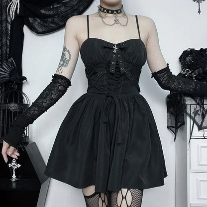 Dress Steampunk Bandage Elegant Ruched Dark Punk Spaghetti Strap Grunge Gothic