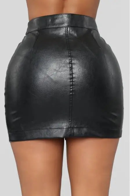 Zipper  PU Leather Mini Sexy High Waist Bodycon Summer Half Black Skirt