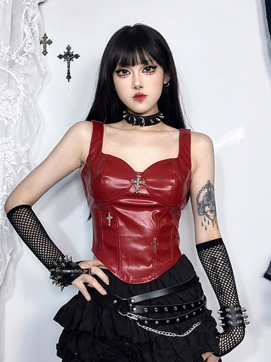 Cross Leather Grunge Crop Gothic Top Punk Corset