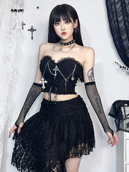 Crop Sexy Grunge Strapless Girl Harajuku E Top Gothic