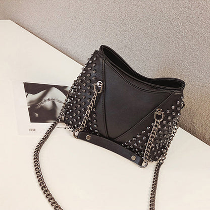 Rock Leather Purse Punk Bag Rivet Crossbody Wallet Chain Studded