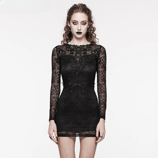 Vine Pattern Mysterious Knitted Black Hollowed Out Back Club Sexy Summer Gothic Dress