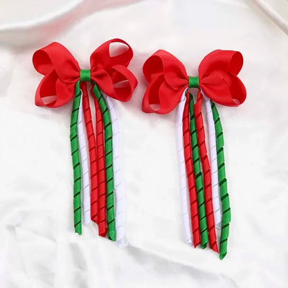 Red Christmas Hair Accessory with Long Tassel Solid Ribbon