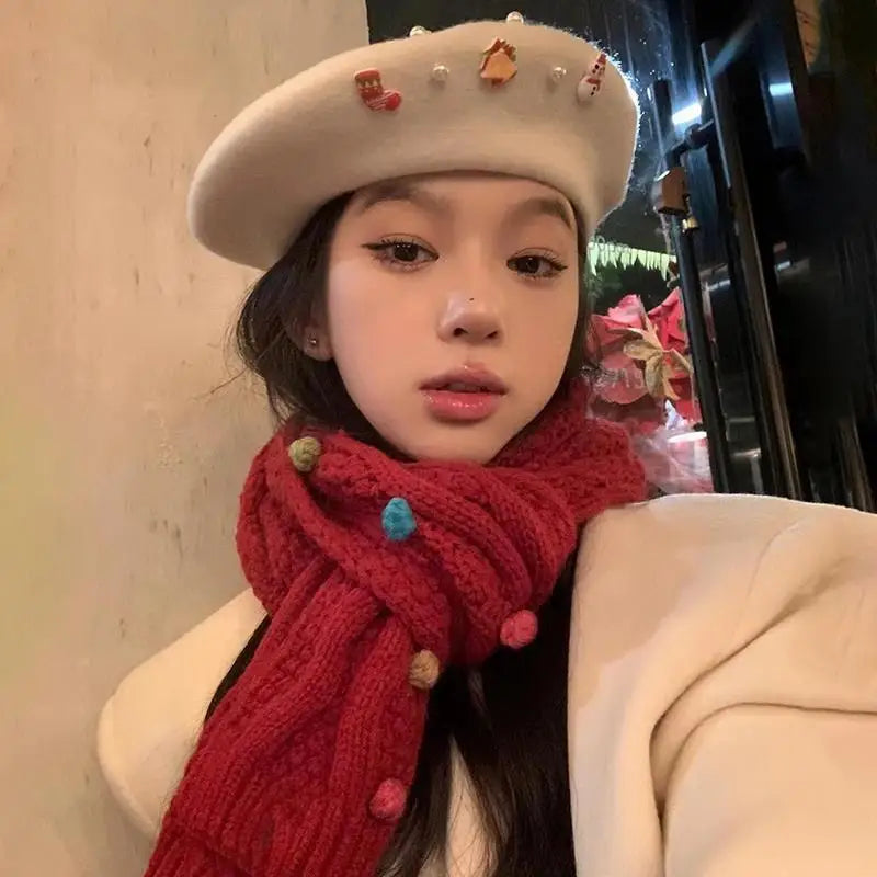 Cold Resistant Wool Korean Style Painter Christmas Beret Hat