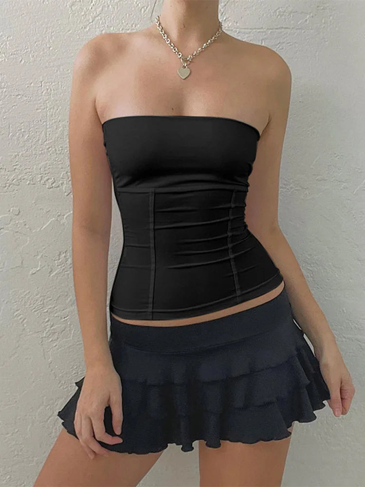 AMY FASHION - Summer Strapless Corset Tops Off Shoulder Sexy Bustier Crop Top