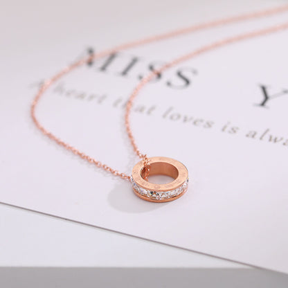 Rose Gold Roman Numeral Titanium Steel Necklace