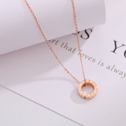 Rose Gold Roman Numeral Titanium Steel Necklace