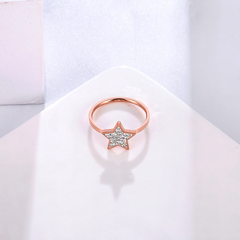 Five-pointed Star Full Diamond Titanium Steel Ring