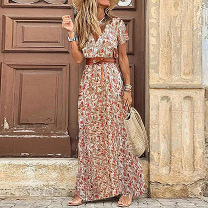 Amy Fashion - Autumn Female Short Sleeve Sexy High Split Maxi Boho Dress