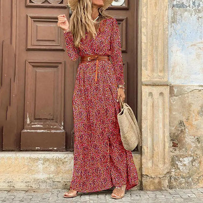 Amy Fashion - Autumn Female Short Sleeve Sexy High Split Maxi Boho Dress