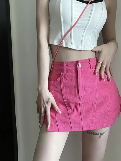 Amy Fashion - Summer High Waist Slim Pack Hip Super Hot Denim A-line Small Half Skirt Jean