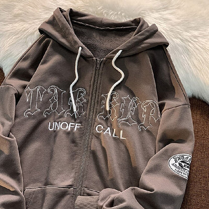 Amy Fashion - Letter Print Zip Up Hoodies