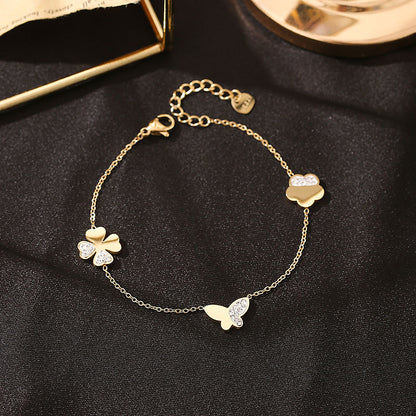 Simple Design Four-leave Clover Butterfly Bracelet